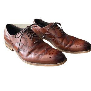 Stacy Adams Leather Dunbar Wingtip Oxford Dress Shoes Men Size 9.5 Brown Cognac